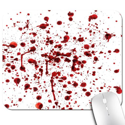 Horror Halloween Print Mouse Pad, Splashes of Blood White and Red Desk Mat | Grunge Style Bloodstain Scary Zombie Design, Anti-Slip Rubber Base, Silky Smooth Surface, Cute Office/Gaming Mousepad - color: Halloween Gift