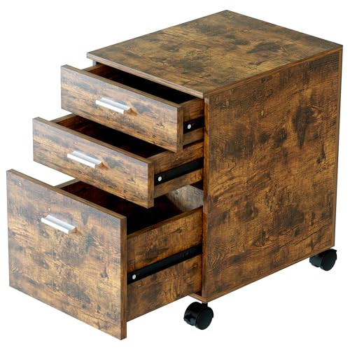 3 Drawer File Cabinet with Wheels,Pre-Assembled Wood Organizer for Home Office,Mobile Printer Stand Storage,19" L x 16" W x 22" H(Brown) - color: Brown