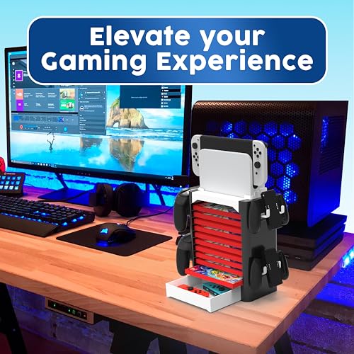 Skywin NS Compatible Nintendo Switch Games Holder, Nintendo Switch Stand, Game Disk Rack, Controller Organizer, Switch Holder Stand for Gamers, Nintendo Switch Accessories (White) - color: White