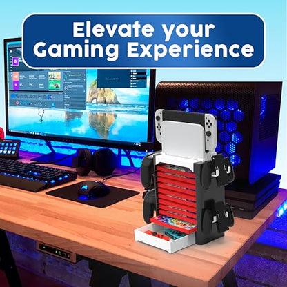 Skywin NS Compatible Nintendo Switch Games Holder, Nintendo Switch Stand, Game Disk Rack, Controller Organizer, Switch Holder Stand for Gamers, Nintendo Switch Accessories (White) - color: White