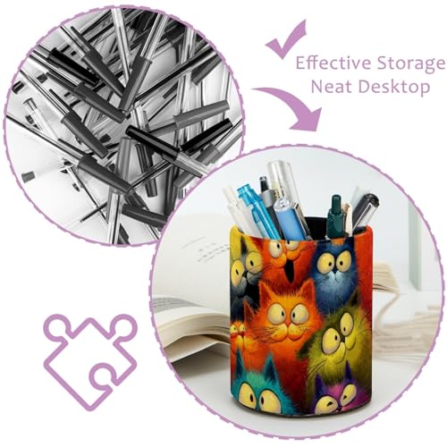 Funny Cats Pen Holder Pencil Organizer for Desk, 3.1” x 3.1” x 3.9” Pencil Cup Office Supplies, Large Capacity Cute Pen and Makeup Brush Holder for Desktop, Home, School - color: Funny Cats
