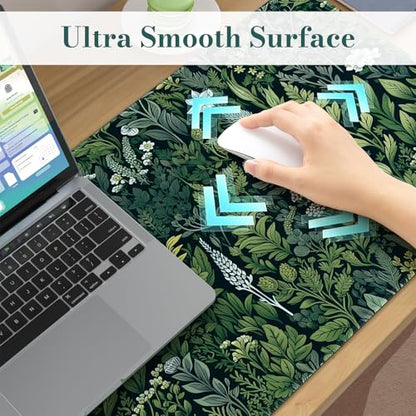 iCasso Desk Mat, Big Desk Pad, XXL Extended Gaming Mouse Pad, Large Mouse Pad for Desk Rubber Base Mousepad with Stitched Edges, Keyboard Mouse Mat (Dark Green) - color: A-green Grass