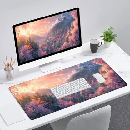 Anime Cherry Blossoms Gaming Mouse Pad Desk Pad 31.5 x 11.8 Inch Mountains Pink Sky Village Mousepad XL Large Gaming Mouse Pad Laptop Keyboard Mat Desk Pad Office Computer Keyboard Laptop Home - color: Anime Cherry Blossoms, size: 11.8W x 31.5L inches