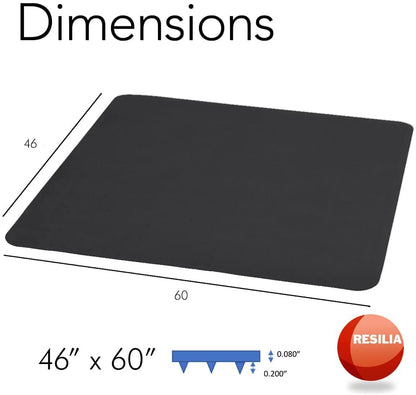 RESILIA Office Desk Chair Mat - for Low Pile Carpet (with Grippers) Black, 46 Inches x 60 Inches, Made in The USA - color: Black, size: 46" x 60" without lip