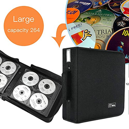 CCidea CD Case DVD Case Storage Holder-264 Capacity,Media Binder, CD Wallet, Disc Booklet, L11.4 x W 6.4 x H3.5 INCH (Black) - color: 264 Black, size: 264capacity