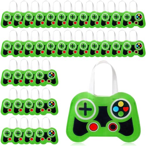 Silkfly 36 Pcs Video Game Party Favor Bags Non Woven Reusable Gaming Goodie Treat Gift Bags with Handles Gaming Party Favors Birthday Supplies Decorations (Green) - color: Green