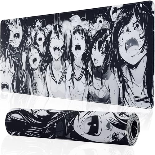 XL Black & White Manga Gaming Mouse Pad – Large Japanese Art Desk Mat for Keyboard & Mouse – Non-Slip Water-Resistant Surface, Stitched Edges – 31.5x11.8 in (X-Large) - color: Ahegao, size: 31.5L x 11.8W inches