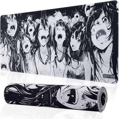 XL Black & White Manga Gaming Mouse Pad – Large Japanese Art Desk Mat for Keyboard & Mouse – Non-Slip Water-Resistant Surface, Stitched Edges – 31.5x11.8 in (X-Large) - color: Ahegao, size: 31.5L x 11.8W inches