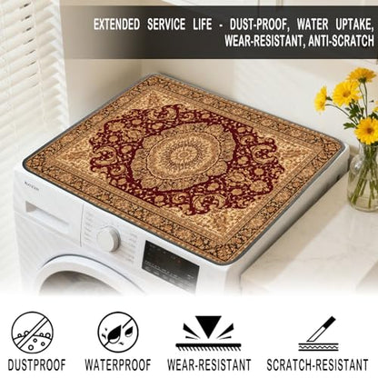 Nuxovilar Red Persian Medallion Rug Dryer Cover for the Top, Non-slip Washer & Dryer Protector, 23.62"x19.68" Dust-proof Washing Machine Mat, Diatom Mud Polyester Top Pad for Laundry Room - color: YYE08150