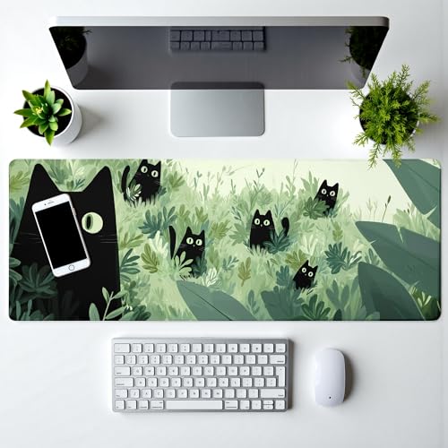Black Cat Gaming Mouse Pad Large Desk Mat Extended Keyboard Mouse Pad Anime Mousepad with Non-Slip Base and Stitched Edge Mouse Mat Desk Pad 31.5 x 11.8 Mouse Pads for Desk Home Office Gaming - color: Black Cat