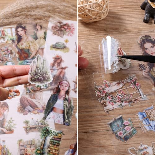 Scrapbooking Stickers 20 Sheets Pre-Cut 200 washi Stickers PET People Sticker Books for journaling Scrapbook Supplies Transparent Journal Sticker - color: Green