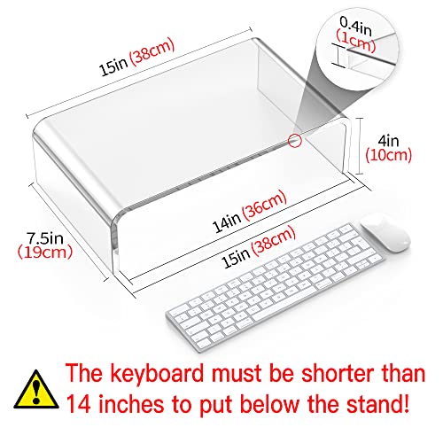 Acrylic Monitor Stand Riser Clear Laptop Stand Riser L15 xW7.5 xH4 | PC Holder, Compatible with All Notebooks and Monitor, Decoration for Office & Home,White Aesthetic Design, Office Supplies - size: 15''