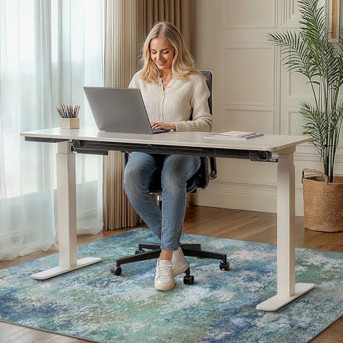 Office Chair Mat for Hardwood Tile Floor, Abstract 36"X 48" Desk Mats for Office Chair on Rolling Chairs Carpet, Desk Anti-Slip 1/5" Thick Rug for Computer Chair, Thin Low-Pile Floor Mat, Blue Green - color: Blue Green, size: 36"x48"