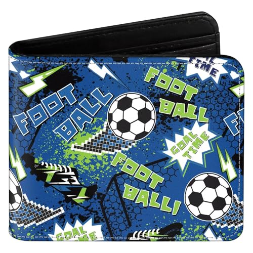 Wallet for Boys Soccer Leather Wallets Credit Id Card Cash Holder Black Rfid Blocking Zipper Cute Cool Funny Aesthetic Race Car Wallets With Coin Pocket Id Window Teen Wallets for Boys Teenager Wallet - color: ball-blue
