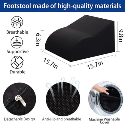 Foot Rest for Under Desk at Work, Ergonomic Under Desk Footrest with Washable Cover for Office, Home & Gaming Leg Elevation Pillow Black - color: A-black