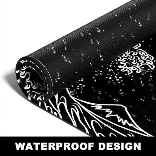 BOSOBO Large Desk Pad, XXL Extended Gaming Mouse Pad & Keyboard Mat, Desktop Full Cover 31.5 x 11.8 Inches, Art Japan Kanagawa Wave Black - color: Art Japan Kanagawa Wave, size: XL - 31.5 x 11.8 Inches