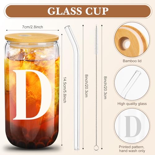 Aliceset Initial Gifts for Women Monogram Canvas Tote Bag and Makeup with Zipper and Initial Glass Coffee Cup Gifts for Her - style: Letter D