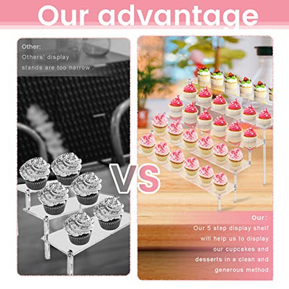 5 Tier Acrylic Stands for Display, Clear Display Stand Risers Shelf for Cupcakes Perfumes Figurines, Tabletop Cupcake Stand for Decorating & Organizing (15.7”x12.6”x9.8”)