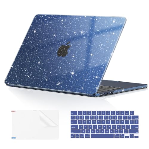EooCoo Case Compatible with MacBook Air 13 inch M5 2026-2022 Release M4 M3 M2 A3449 A3240 A3113 A2681, Glitter Hard Shell&Keyboard Skin Cover&Screen Protector for Mac Air 13.6 inch, Sparkly Midnight - color: Glitter Midnight