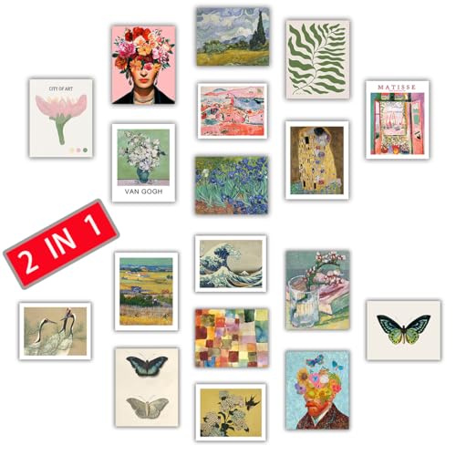 Vintage Eclectic Wall Art, Colorful Bohemian Gallery Wall Art, Retro Maximalist Decor Aesthetic, Funky Eclectic Gallery Wall Art Prints for Bedroom, Famous Artist Painting Pictures 8x10in (Unframed) - color: 2in1 unframed 1-2 big