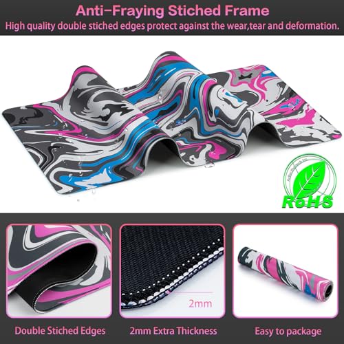 Canjoy Gaming Mouse Pad, Fluid Pattern Mouse Pad 31.5x11.8inch Large Extended Computer Mouse Mat Keyboard Full Desk Mousepad for Gaming, Office, Home - color: Pink-Blue Fluid, size: 800*300mm