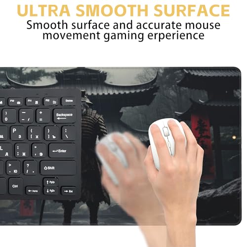 Japanese Samurai Desk Mat Large Mouse Pad Gaming Mousepad 31.5 x 15.8 in | Desk Pad for Keyboard and Mouse, Large Non-Slip Rubber Base Mousepad Desk Mat with Stitched Edges for Gaming Office - color: Japanese Samurai