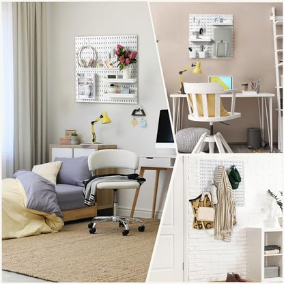 VUSIGN Pegboard Combination Wall Organizer Kit, 4 Pieces Pegboards and 17 Accessories Modular Hanging, Wall Mount Display Peg board Panel Kits for Bedroom, Home, Office, Bathroom, 22" x 22", White - color: White - 4 Pieces