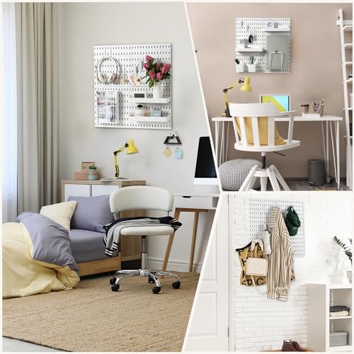 VUSIGN Pegboard Combination Wall Organizer Kit, 4 Pieces Pegboards and 17 Accessories Modular Hanging, Wall Mount Display Peg board Panel Kits for Bedroom, Home, Office, Bathroom, 22" x 22", White - color: White - 4 Pieces