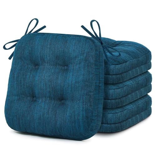 Shinnwa Dining Chair Cushions Set of 4, Dual-Layer Memory Foam Kitchen Chair Cushions, Patented Design Seat Pads with Ties, 16.5 x 16.5 x 3.5in, 4 Pack, Navy Blue - color: Navy Blue, size: 4 Count (Pack of 1)