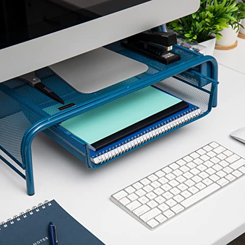 Mind Reader MESHMONSTA-TUR Metal Mesh Desk Drawer, Desktop Monitor Stand Organizer, Turquoise - color: Turquoise