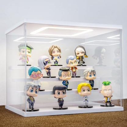 Clear Acrylic Display Case with Light , 4 Tier Display Box Stand Assembly Dustproof Protection Showcase for Collectibles Action Figures (White 12.6×9.6×10.6in; 32×24.5×27cm) - color: White with light, size: 4 Tier 12.6×9.6×10.6in；32×24.5×27cm