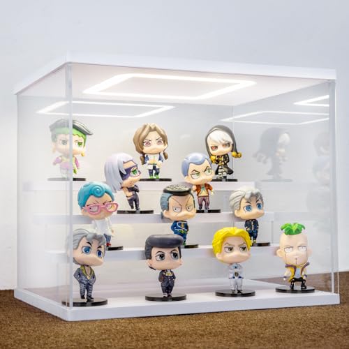 Clear Acrylic Display Case with Light , 4 Tier Display Box Stand Assembly Dustproof Protection Showcase for Collectibles Action Figures (White 12.6×9.6×10.6in; 32×24.5×27cm) - color: White with light, size: 4 Tier 12.6×9.6×10.6in；32×24.5×27cm