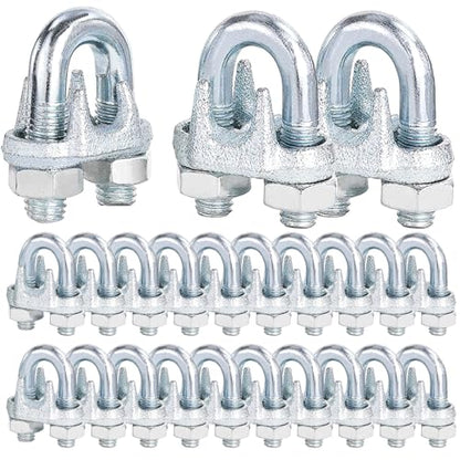 30PCS 3/8" M10 Zinc-Plated Wire Rope Clamps – Heavy Duty U-Bolt Cable Clips (Silver) - size: M10-30PCS