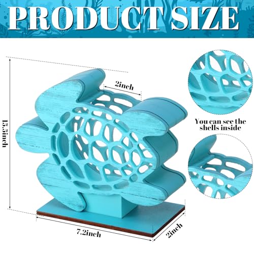 CroBlissful Blue Sea Turtle Seashell Holder Seashell Display Box Wooden Small Starfish Shell Display Case with Acrylic Clear Window Shark Tooth Collection Box for Shells Sea Rock Home Decor Present - color: Blue, style: Sea Turtle