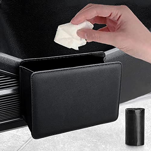 Accmor Car Trash Can, Leather Vehicle Trash Bin Car Dustbin Garbage Organizer Holder with 30 Pcs Trash Bags, Foldable Hanging Mini Cars Storage Bag Container for Auto, SUV (Black) - color: All Black