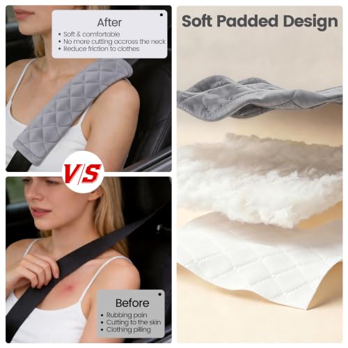 Amooca Soft Auto Seat Belt Cover Seatbelt Shoulder Pad Cushions 2 PCS Universal Fit for All Cars and Backpack for a More Comfortable Driving (Light Grey) - color: A: Grey