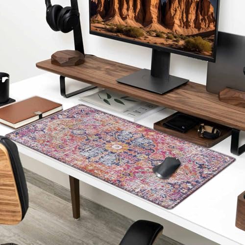 Mouse Pad Gaming, Large XXL Mouse Pads, Non-Slip Rubber Base Mousepad, Keyboard Mouse Mat Desk Pad with Stitched Edges, 31.5x15.7 inch Boho Fuchsia - color: Boho Fuchsia, size: 31.5L x 15.7W inches