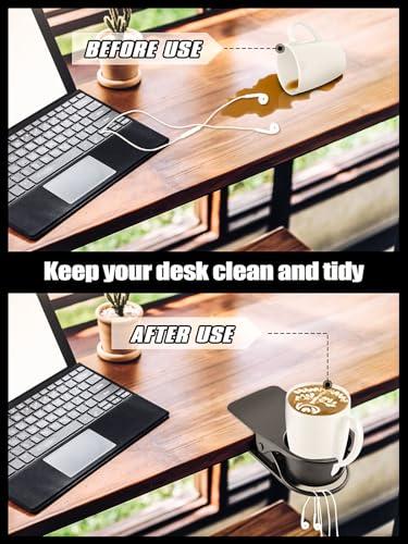 2PCS Drinking Cup Holder Clips, Kalolary Table Edge Cup Holder Clip Water Coffee Mug Holder Clip Desk Bottle Cup Stand Clip with Groove for Home & Office & Schoo (Black New) - color: 2PCS Black