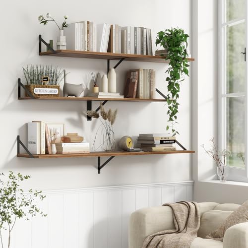 Fun Memories Deep Floating Shelves, 55W x 12D Floating Shelves for Wall, Wood Floating Shelf with Bracket, Wide Display & Storage Wall Shelves for Living Room, Bedroom, Walnut - color: Walnut, size: 55"W x 12"D