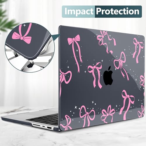DONGKE Case for MacBook Pro 14 Inch (2026-2021 Release, M5 M4 M3 M2 M1 Pro/Max Chip), Plastic Slim Hard Shell Protective Cover with Keyboard Cover & Screen Protector, Bows & Stars - color: Bows & Stars