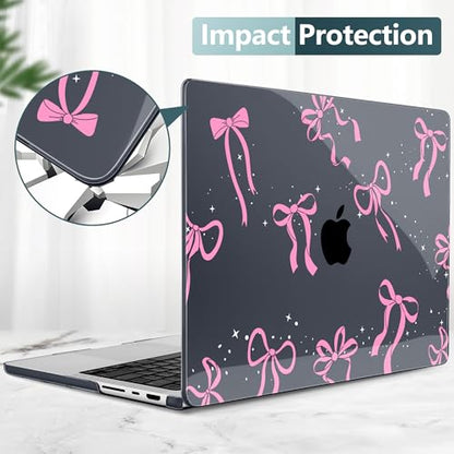 DONGKE Case for MacBook Pro 14 Inch (2026-2021 Release, M5 M4 M3 M2 M1 Pro/Max Chip), Plastic Slim Hard Shell Protective Cover with Keyboard Cover & Screen Protector, Bows & Stars - color: Bows & Stars
