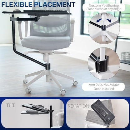 VIVO Office Chair Mounted 26 x 12 Inch Keyboard and Mouse Tray, Ergonomic Tilt, Full Motion 360 Degree Rotation, Black, MOUNT-KB08C