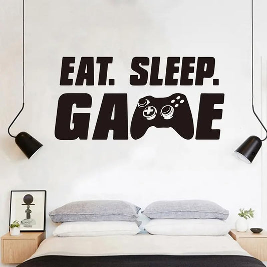 Large Eat Sleep Game Wall Decal Set - 24x12 Inch Gamer Mural for Wall, Kitchen, Game Room, Office Decor - Gift for New Year, Birthday, Christmas, Gamers (Eat Sleep Game) - color: Eat Sleep Game