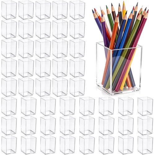 50 Pack Clear Acrylic Pencil Holder bulk Makeup Brush Holder Pen for Desk Pen Cup holders Desktop Stationery Organizer for School Office Home