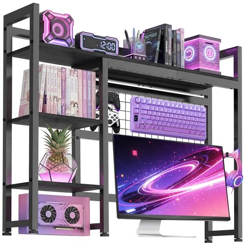 Desktop Shelf, 38.5'' Desktop Organizer Shelf for Computer Monitor, 4 Tier Hutch Storage Rack for Home Office Dorm, Black - color: Black, size: 38.5'' X W 9.8'' X H 29.5'