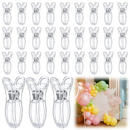 30 Pack Balloon Arch Clips Plastic Transparent Backdrop Spring Clamps 2 Inch Clear Clips for Balloon Arch Kit Birthday Decoration Crafts Woodworking Photography Studios