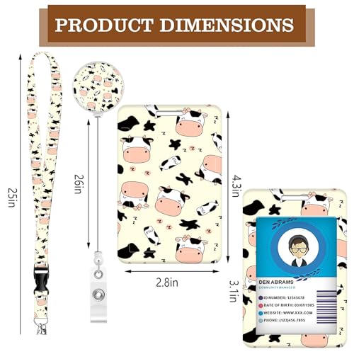 ID Badge Holder with Lanyard Fashionable ID Card Holders with Retractable Lanyards Soft Fiber Metal Clip Sturdy Buckle for Key Wallet Work Nurse Teacher (Cute Cow Print) - color: Cute Cow Print
