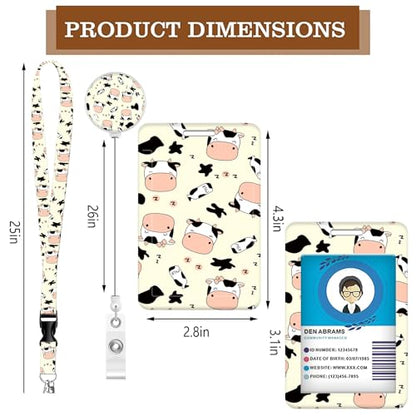 ID Badge Holder with Lanyard Fashionable ID Card Holders with Retractable Lanyards Soft Fiber Metal Clip Sturdy Buckle for Key Wallet Work Nurse Teacher (Cute Cow Print) - color: Cute Cow Print
