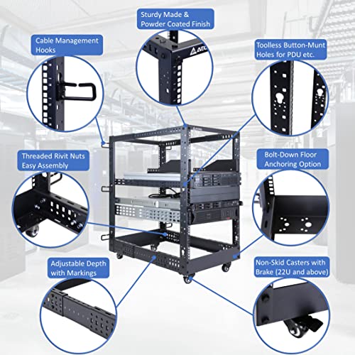 AEONS 18U 4-Post IT Open Frame Server Rack 19 Inch Depth-Adjustable (22" to 40") Network Equipment AV Gear w/Cable Management - style: 18U-4Post
