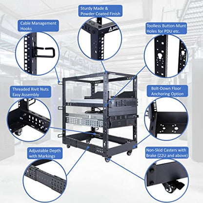 AEONS 18U 4-Post IT Open Frame Server Rack 19 Inch Depth-Adjustable (22" to 40") Network Equipment AV Gear w/Cable Management - style: 18U-4Post